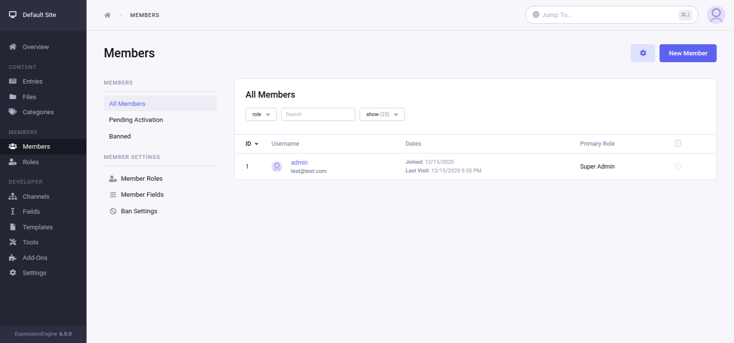 Member Manager Control Panel Page