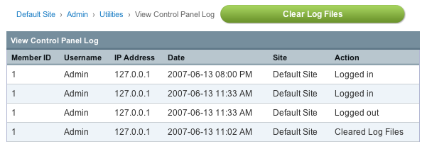 View Control Panel Log View Control Panel Log