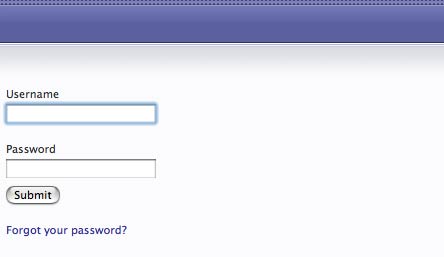 Control Panel Login screen