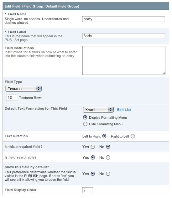 Custom Fields Edit Custom Fields Edit
