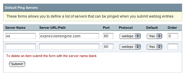 Default Ping Servers Default Ping Servers