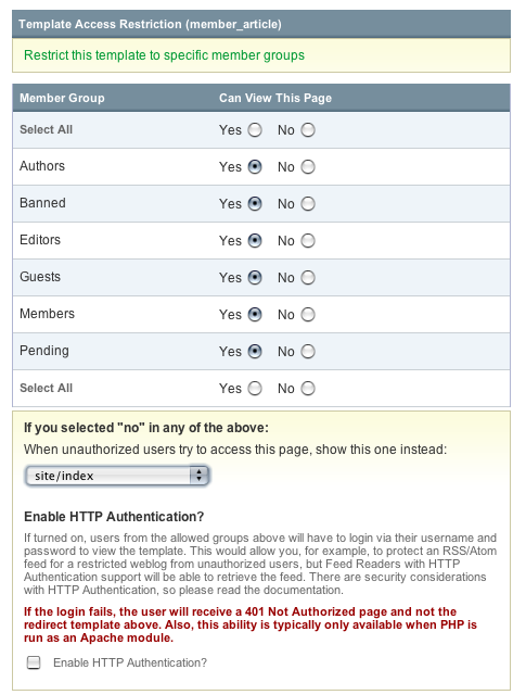 Template Access Restriction