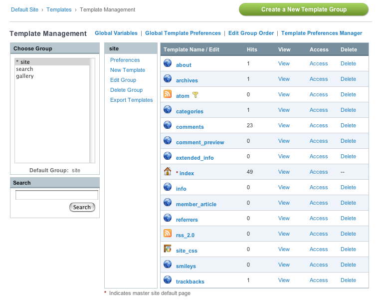 Template Group Expanded screen Template Group Expanded screen