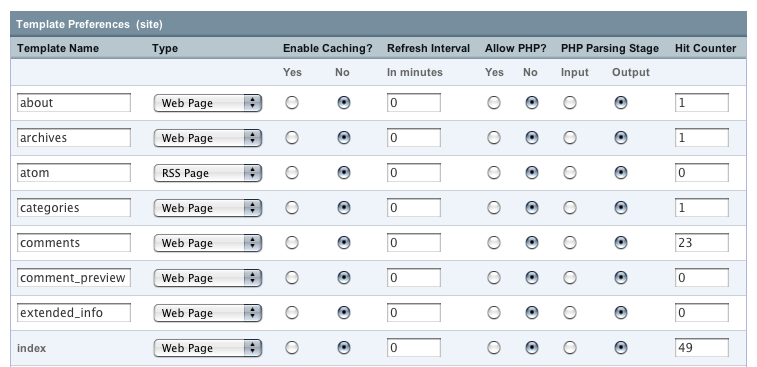 Mass Template Preferences screen