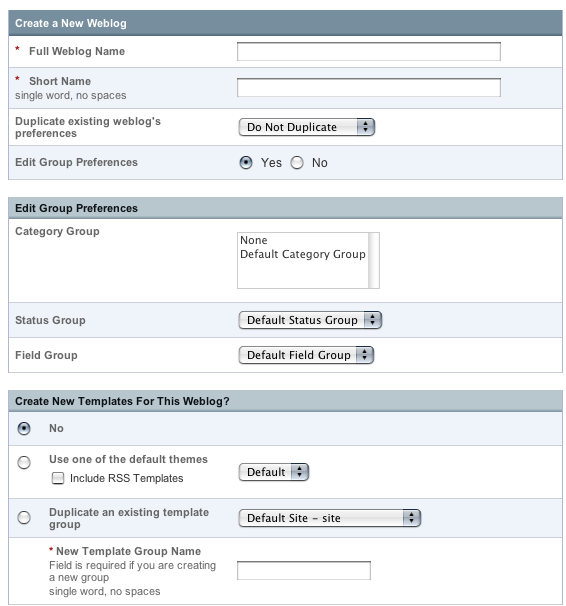 Weblog Create Weblog Create