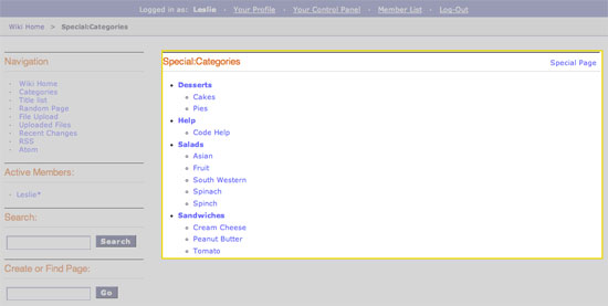 Displays all the categories in the wiki.