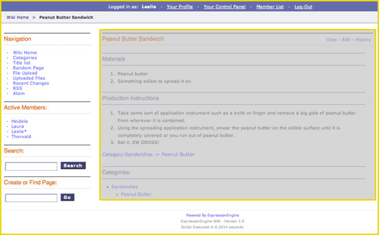 The Wiki Page section controls the highlighted area