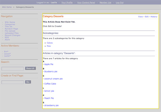 Displays all the articles in a category.