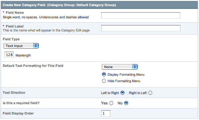 Add or Edit Category Field