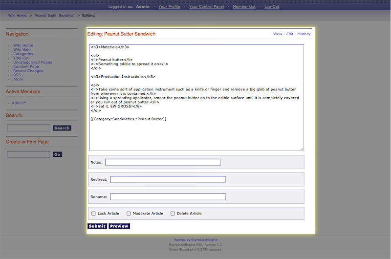 Dislays the editing interface for an article